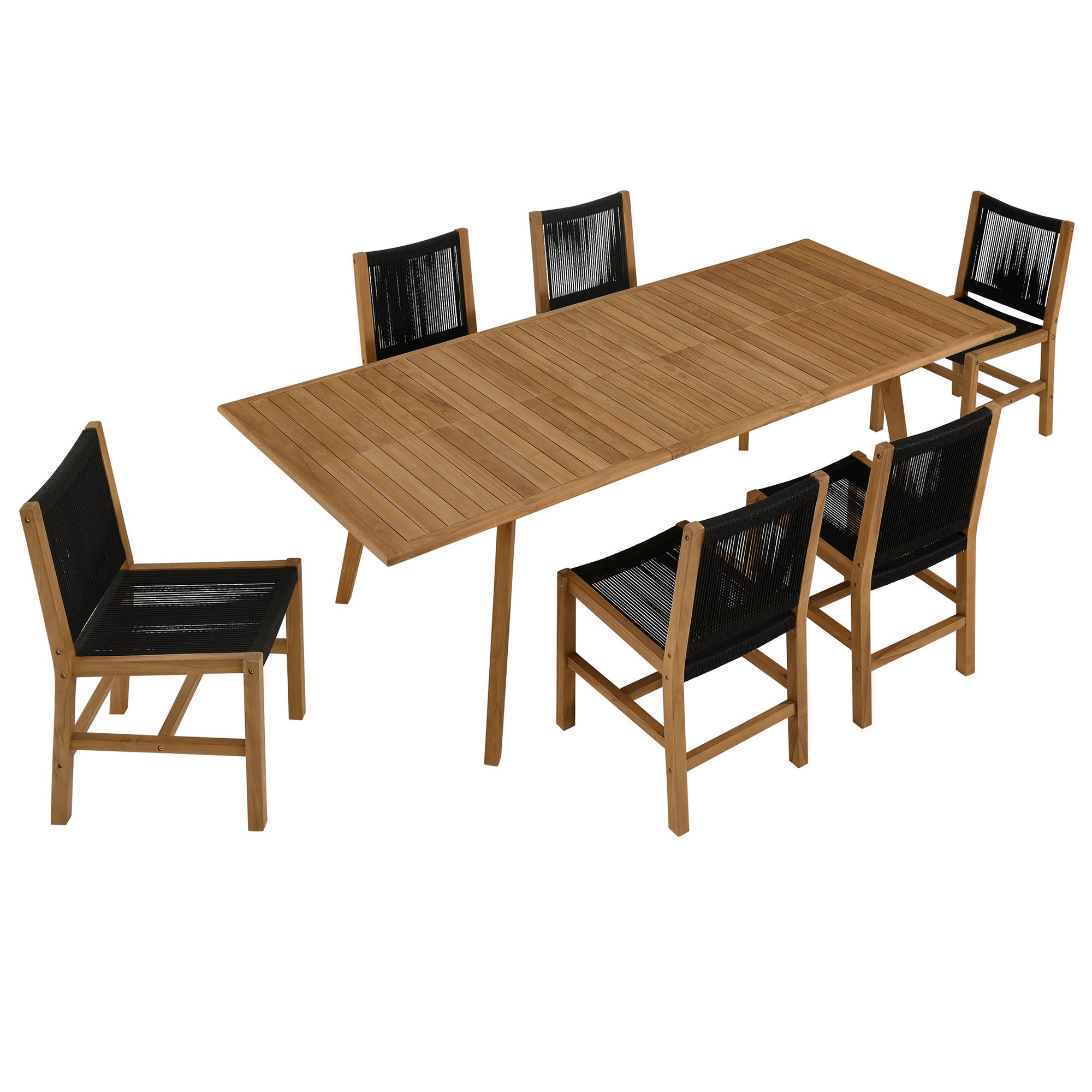 Vienna 7-Piece Outdoor Patio Teak and Rope Dining Set with Armless Chairs - EEI-6927-NAT-BLK