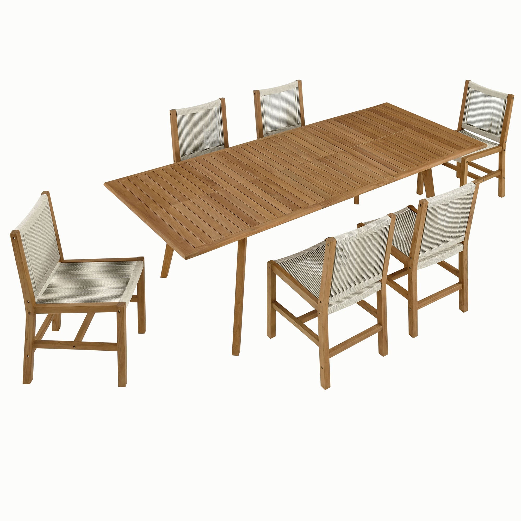 Vienna 7-Piece Outdoor Patio Teak and Rope Dining Set with Armless Chairs - EEI-6927-NAT-NAT