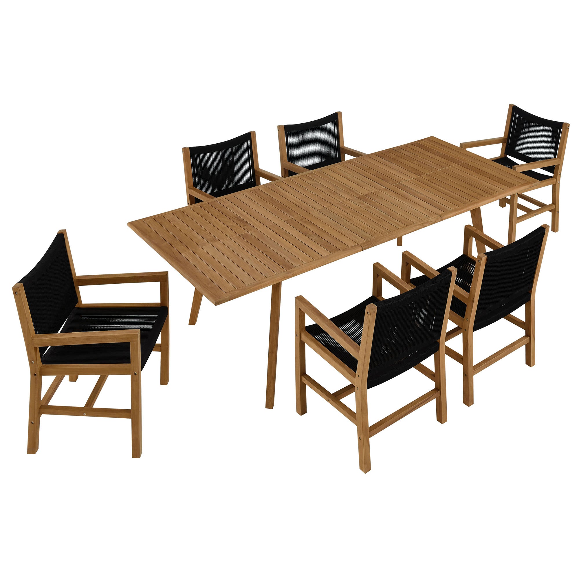 Vienna 7-Piece Outdoor Patio Teak and Rope Dining Set with Armchairs - EEI-6929-NAT-BLK