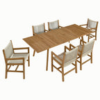 Vienna 7-Piece Outdoor Patio Teak and Rope Dining Set with Armchairs - EEI-6929-NAT-NAT