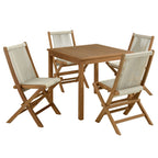 Vienna 5-Piece Outdoor Patio Teak Wood Dining Set with Rope Folding Chairs - EEI-6932-NAT-NAT