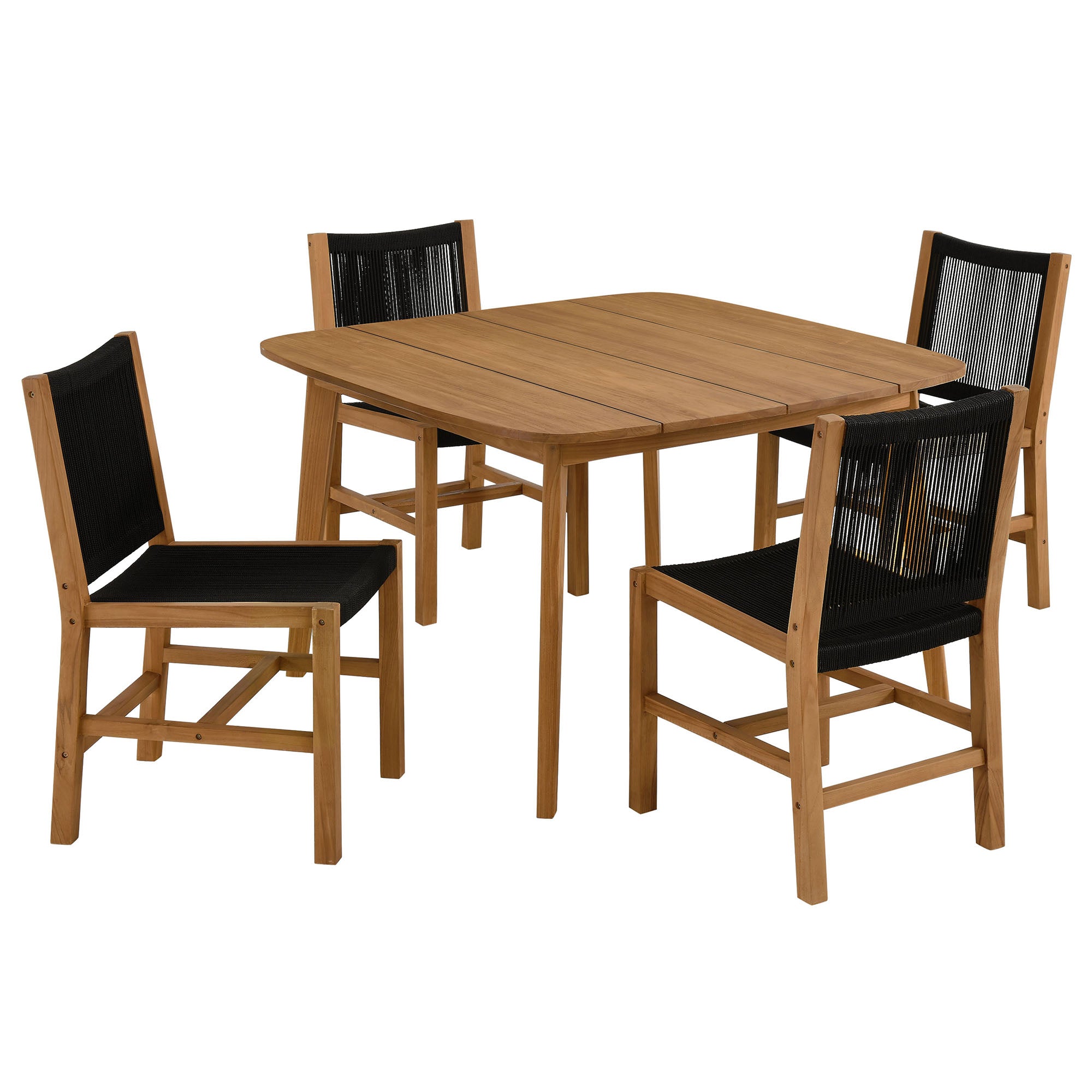 Vienna 5-Piece Outdoor Patio Teak and Rope Dining Set with Armless Chairs - EEI-6934-NAT-BLK
