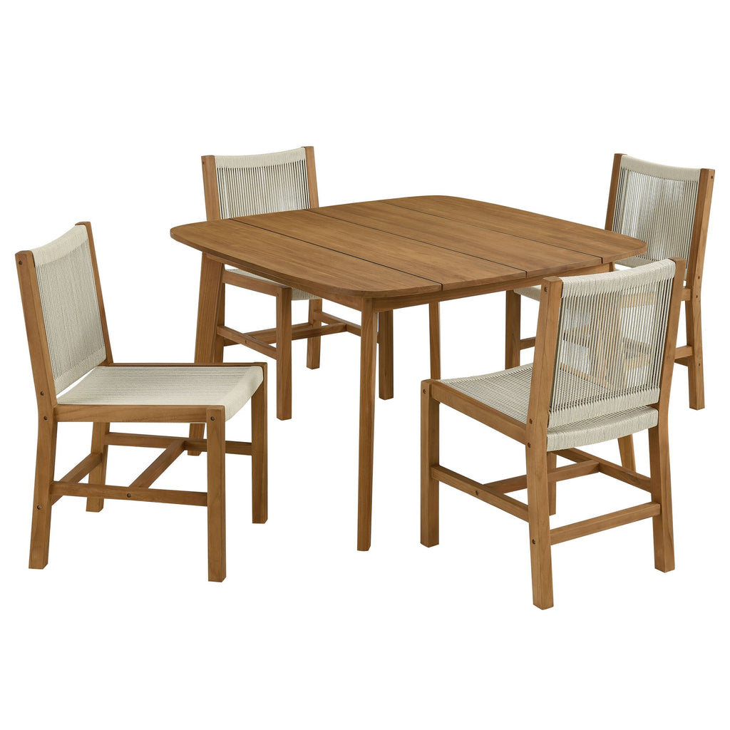 Vienna 5-Piece Outdoor Patio Teak and Rope Dining Set with Armless Chairs - EEI-6934-NAT-NAT