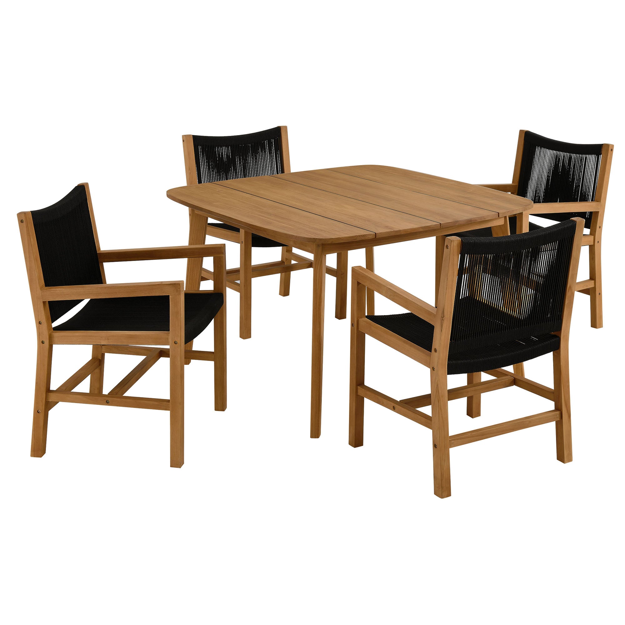 Vienna 5-Piece Outdoor Patio Teak and Rope Dining Set with Armchairs - EEI-6935-NAT-BLK