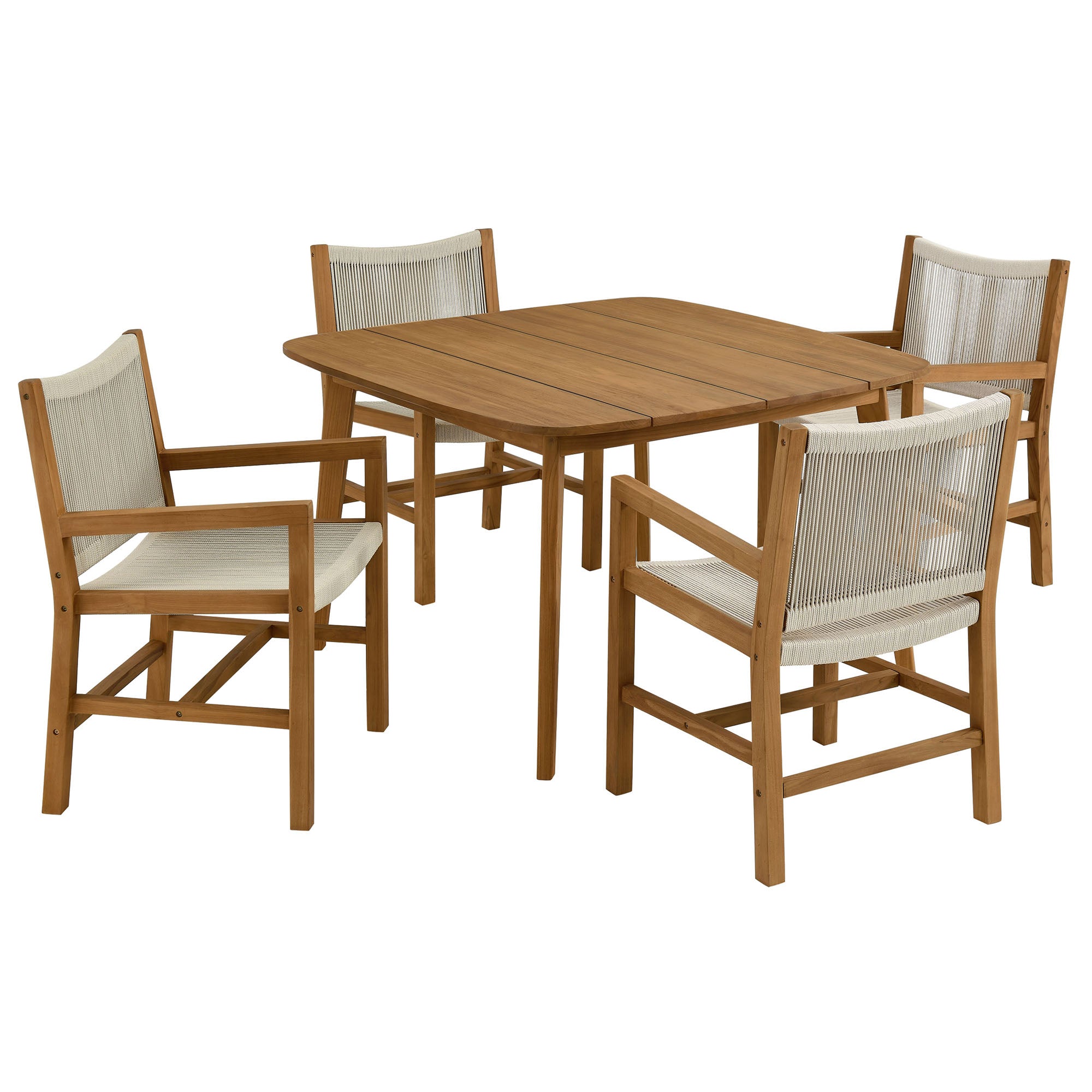 Vienna 5-Piece Outdoor Patio Teak and Rope Dining Set with Armchairs - EEI-6935-NAT-NAT