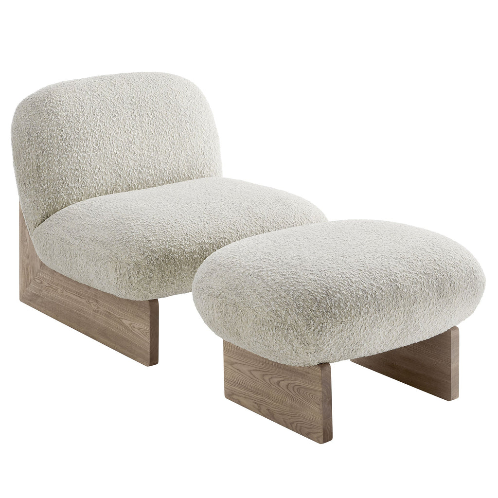 Loyal Boucle Fabric Accent Chair and Ottoman Set - EEI-6988-PRL-OAK