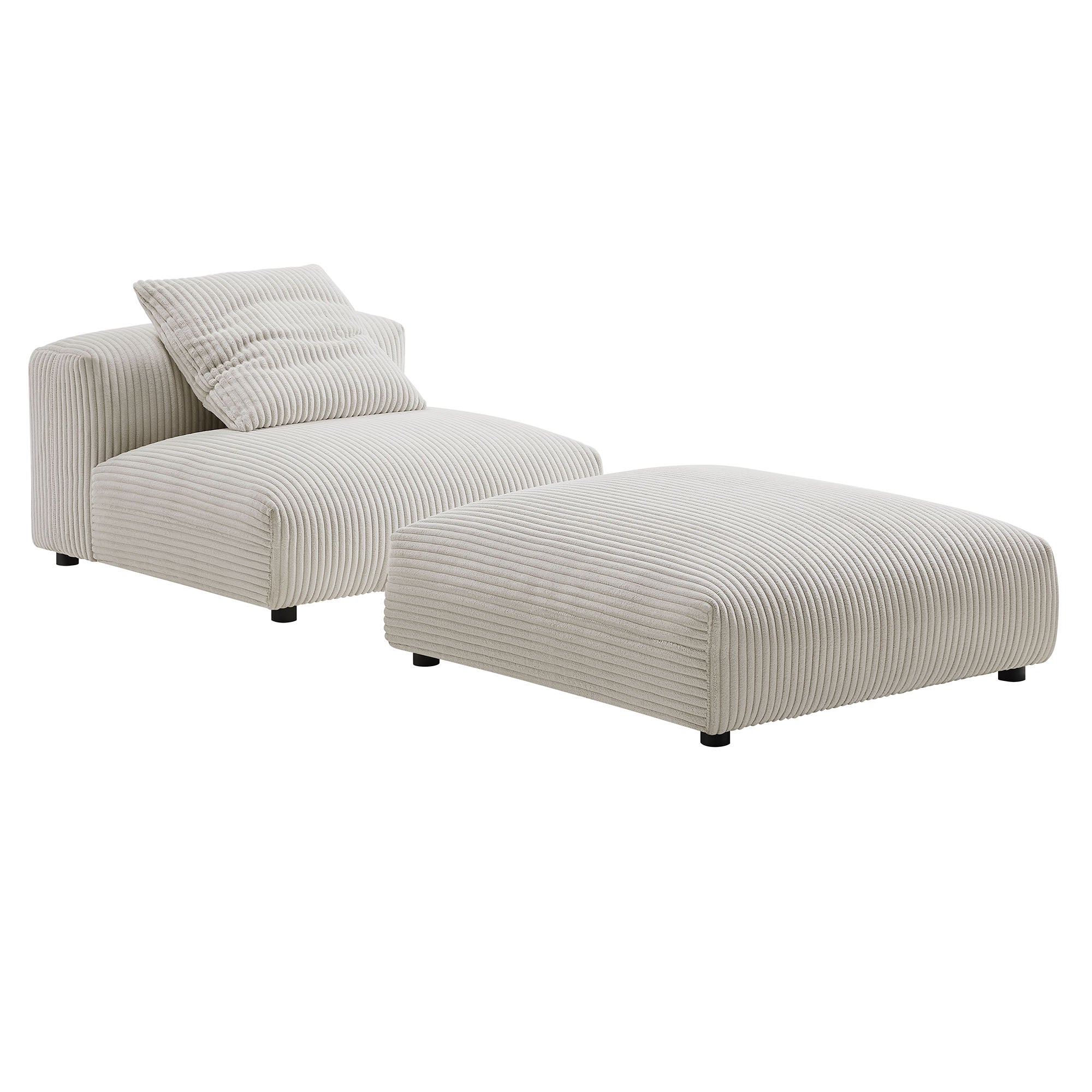 Solace  Modular Corduroy Upholstered Armless Chair and Ottoman Set