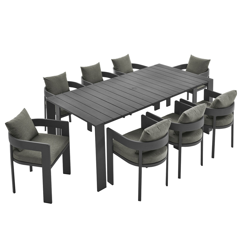 Tahoe 9-Piece Outdoor Patio Aluminum Dining Set - EEI-7059-GRY-CHA-SET