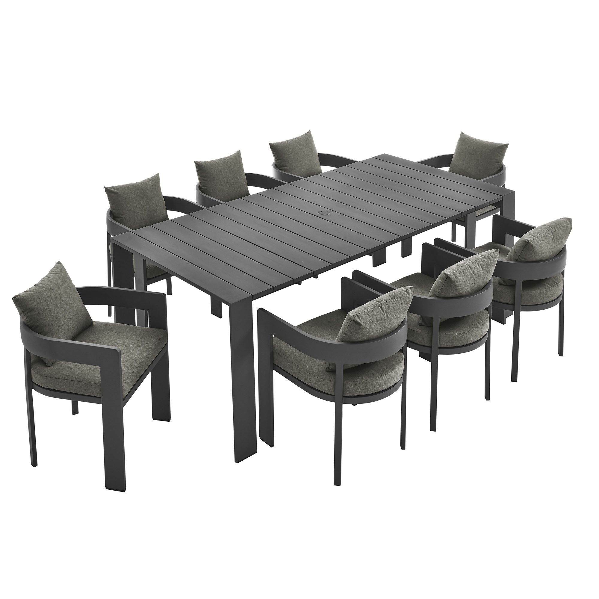 Tahoe 9-Piece Outdoor Patio Aluminum Dining Set - EEI-7059-GRY-CHA-SET