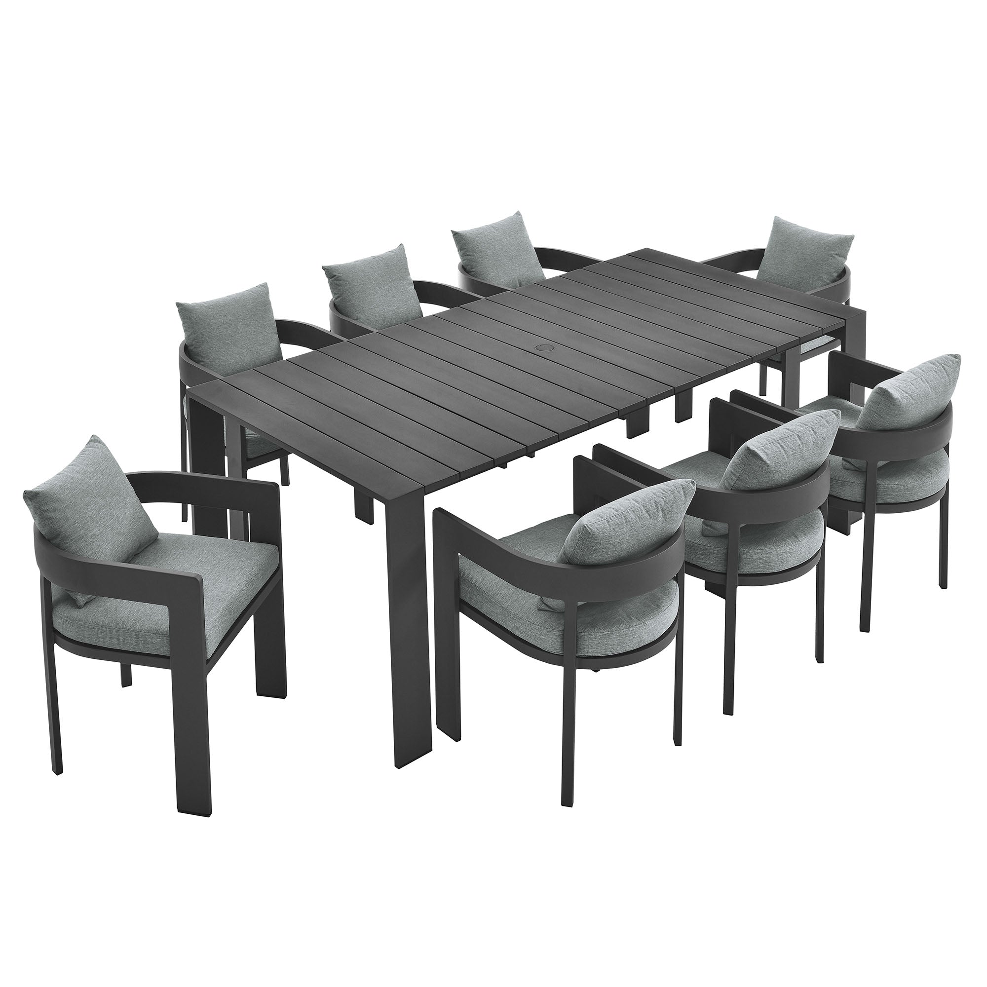 Tahoe 9-Piece Outdoor Patio Aluminum Dining Set - EEI-7059-GRY-GRY-SET