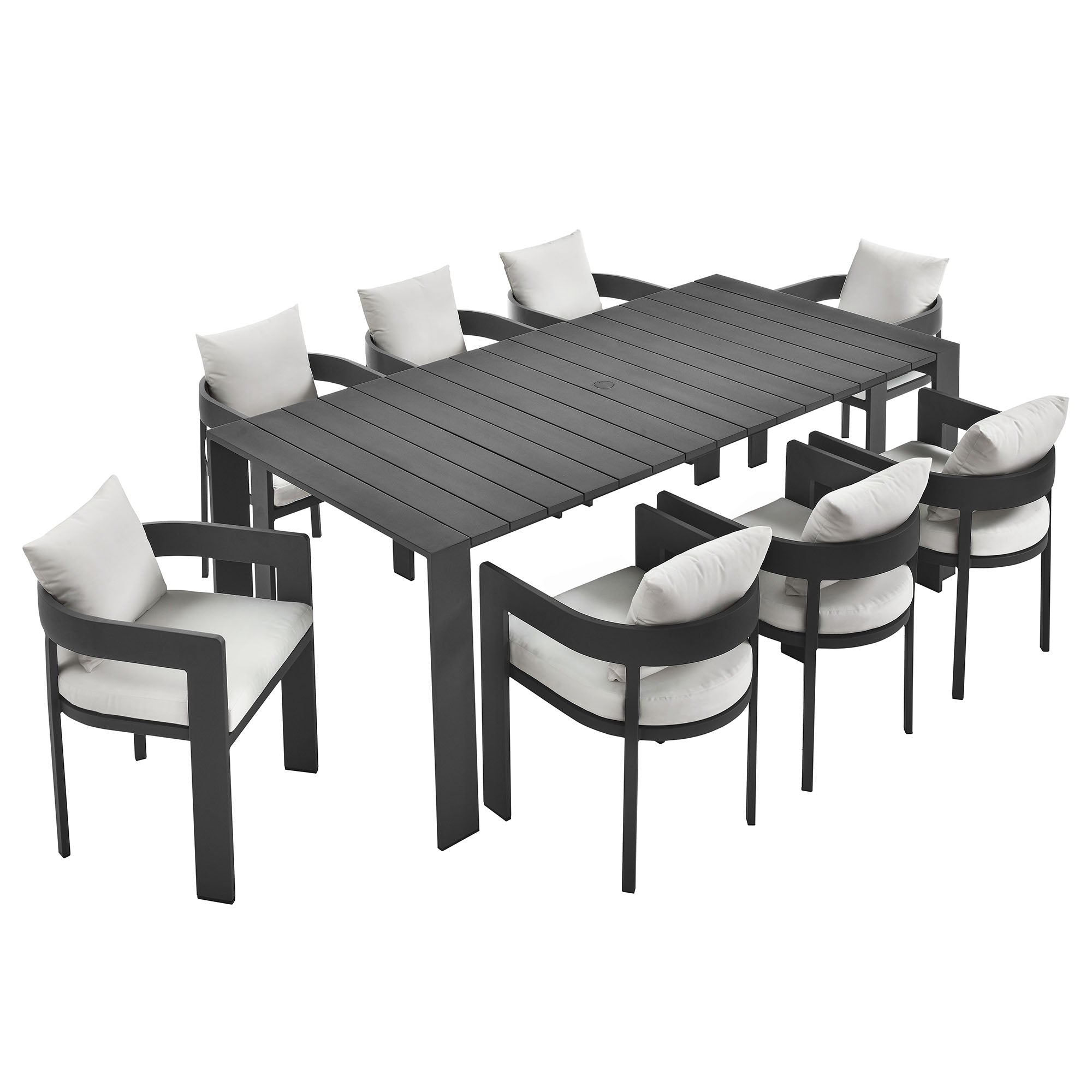 Tahoe 9-Piece Outdoor Patio Aluminum Dining Set - EEI-7059-GRY-WHI-SET