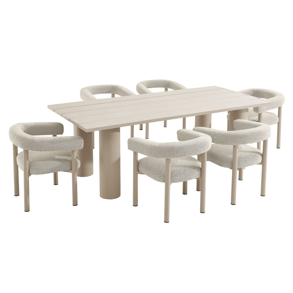 Nautica 7-Piece Rectangular Outdoor Patio Aluminum Dining Table and Chairs Set - EEI-7062-IVO-TAU