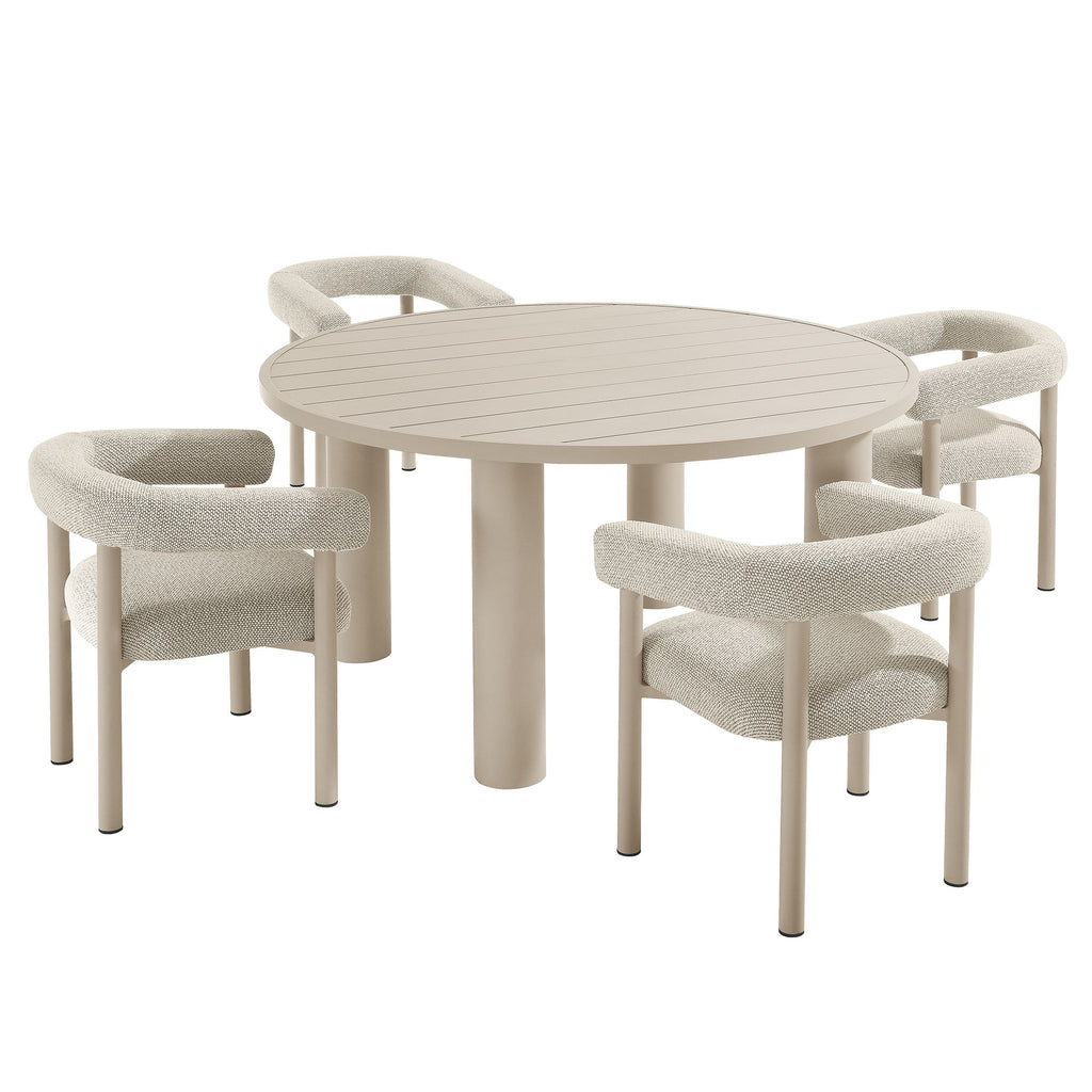 Nautica 5-Piece Round Outdoor Patio Aluminum Dining Table and Chairs Set - EEI-7063-IVO-TAU