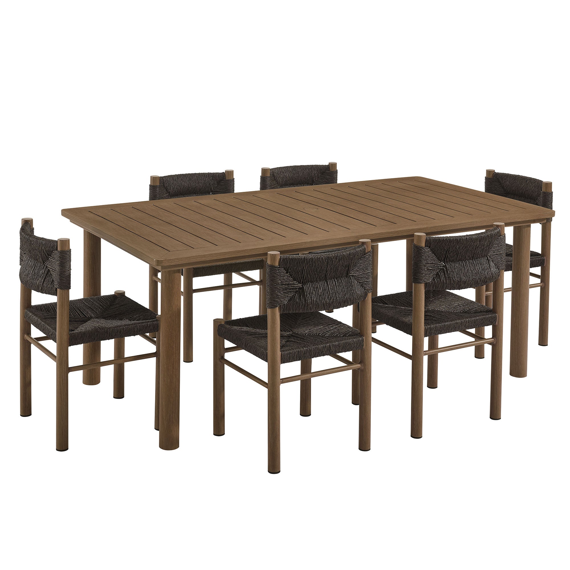 Parkland 7-Piece Rectangular Outdoor Patio Rattan and Aluminum Dining Table and Chairs Set - EEI-7064-WAL