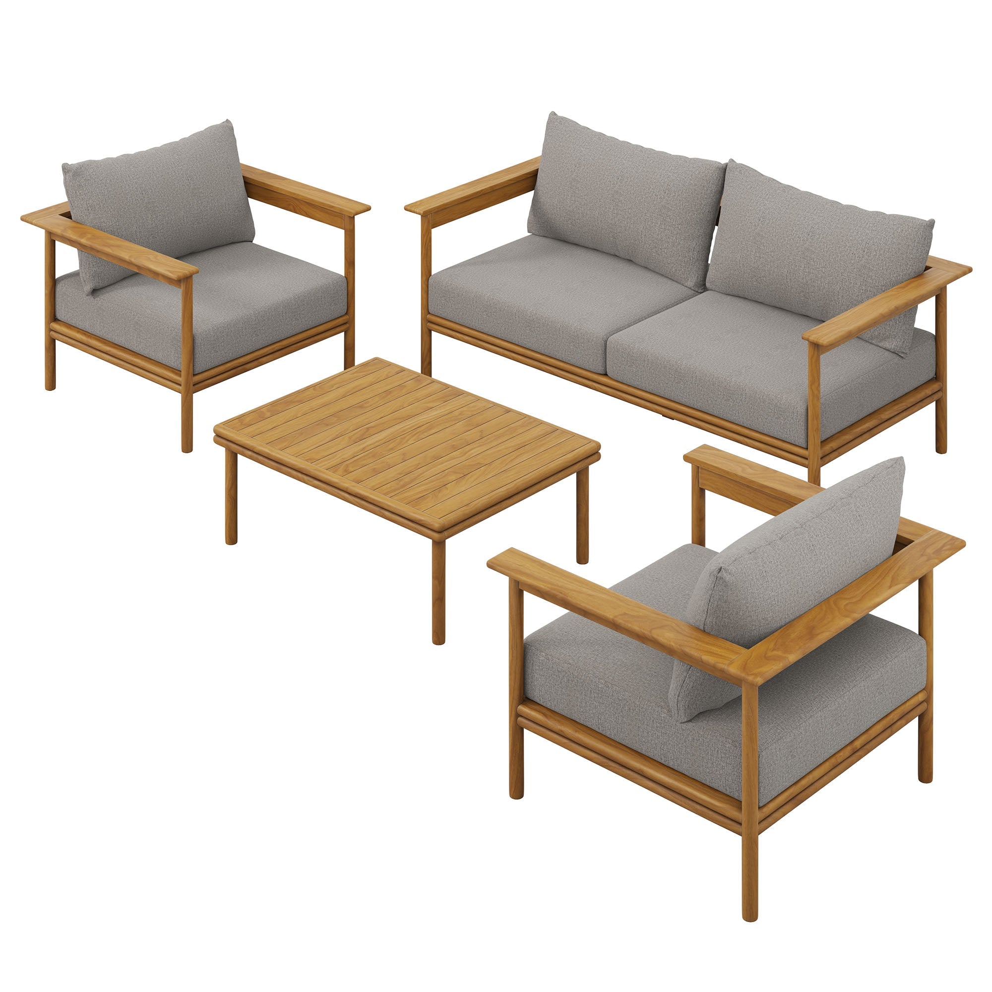 Wren 4-Piece Outdoor Patio Teak Wood Furniture Set - EEI-7065-NAT-DRI