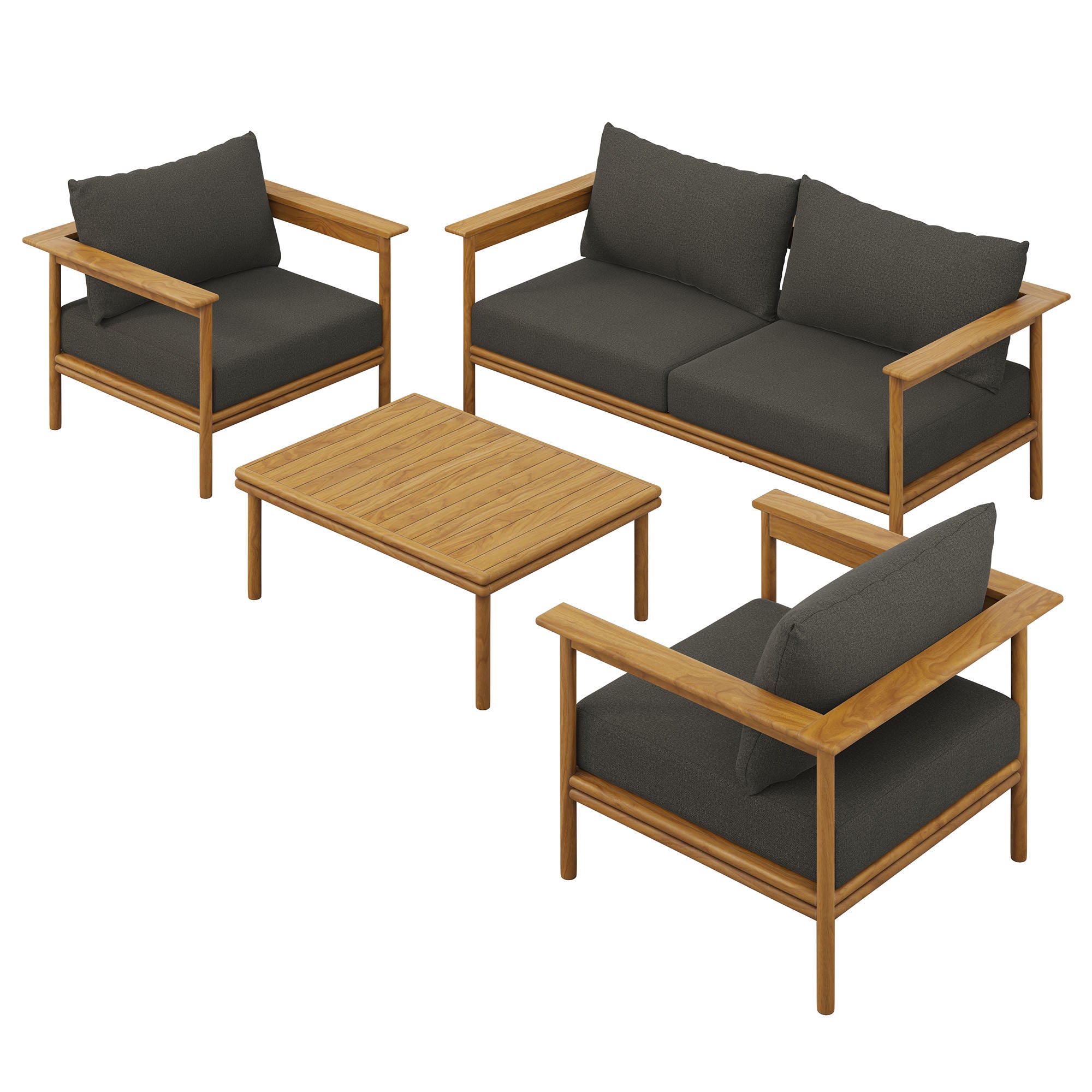 Wren 4-Piece Outdoor Patio Teak Wood Furniture Set - EEI-7065-NAT-FLI