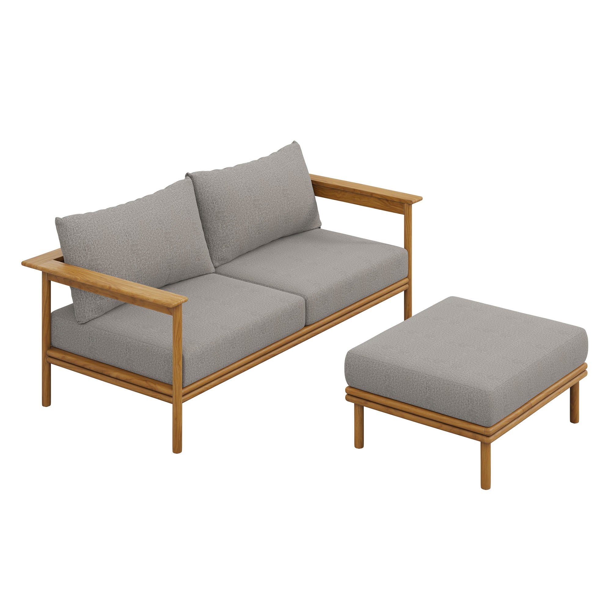 Wren 2-Piece Outdoor Patio Teak Wood Sofa and Ottoman Set - EEI-7066-NAT-DRI