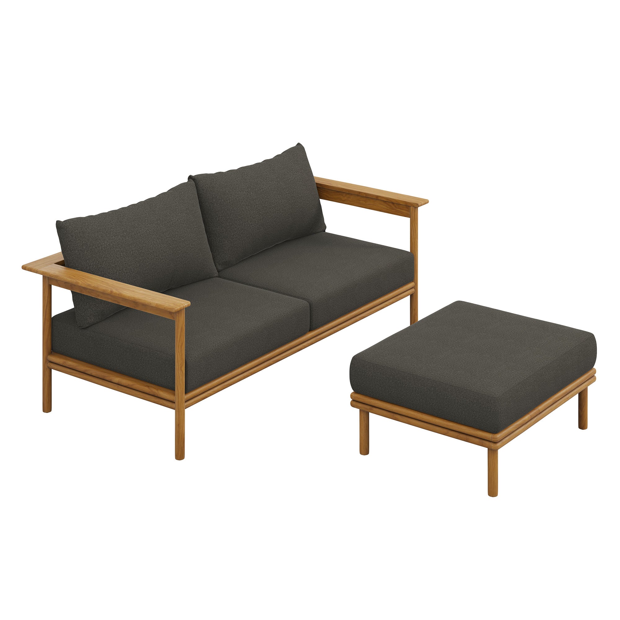 Wren 2-Piece Outdoor Patio Teak Wood Sofa and Ottoman Set - EEI-7066-NAT-FLI