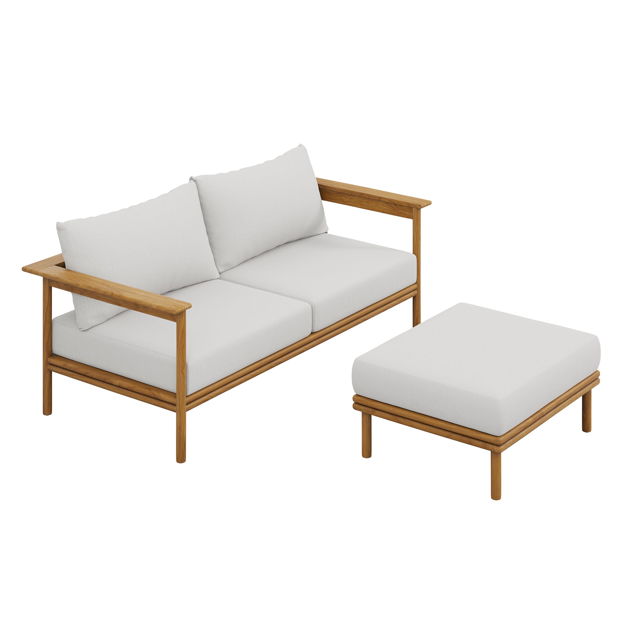 Wren 2-Piece Outdoor Patio Teak Wood Sofa and Ottoman Set - EEI-7066-NAT-SAI