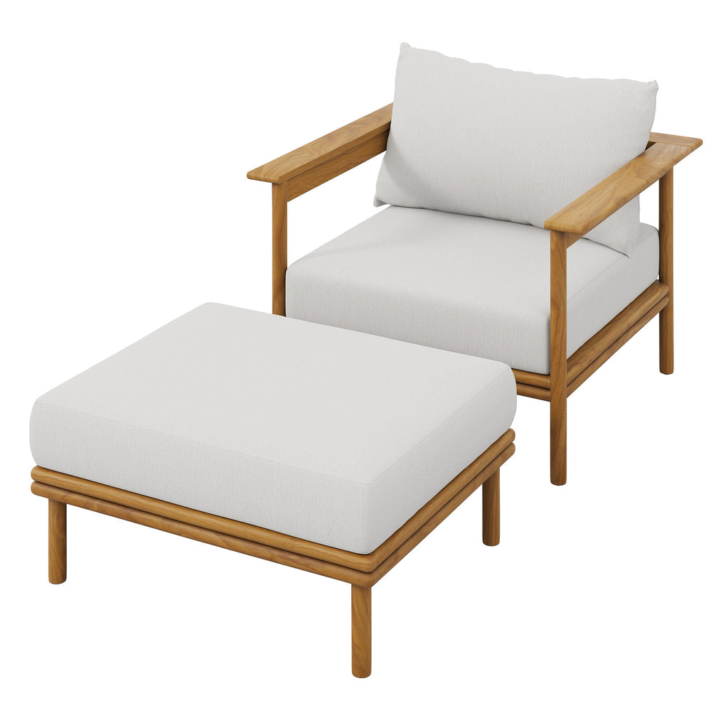 Wren Outdoor Patio Teak Wood Armchair and Ottoman Set — EEI-7067-NAT-SAI