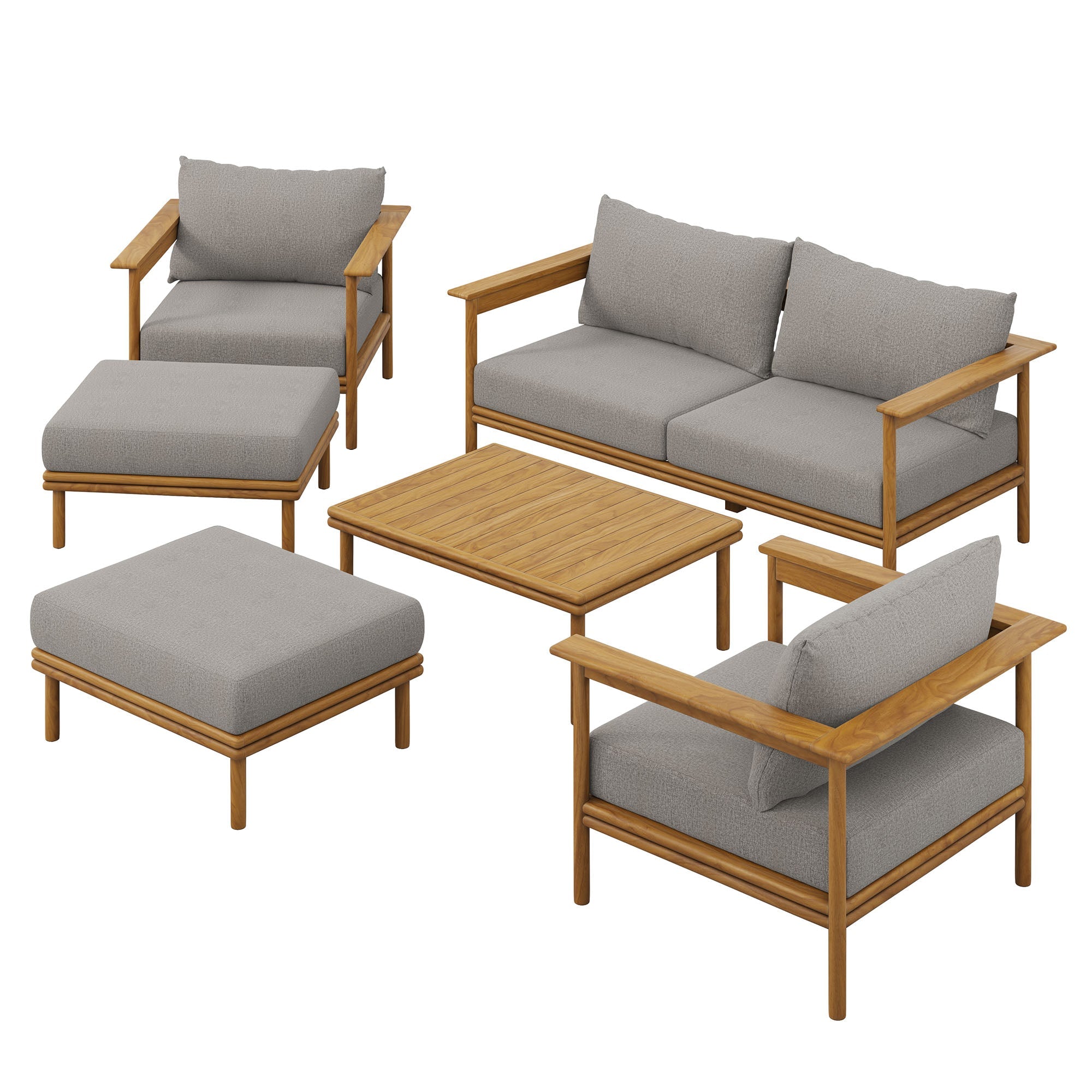 Wren 6-Piece Outdoor Patio Teak Wood Furniture Set - EEI-7069-NAT-DRI