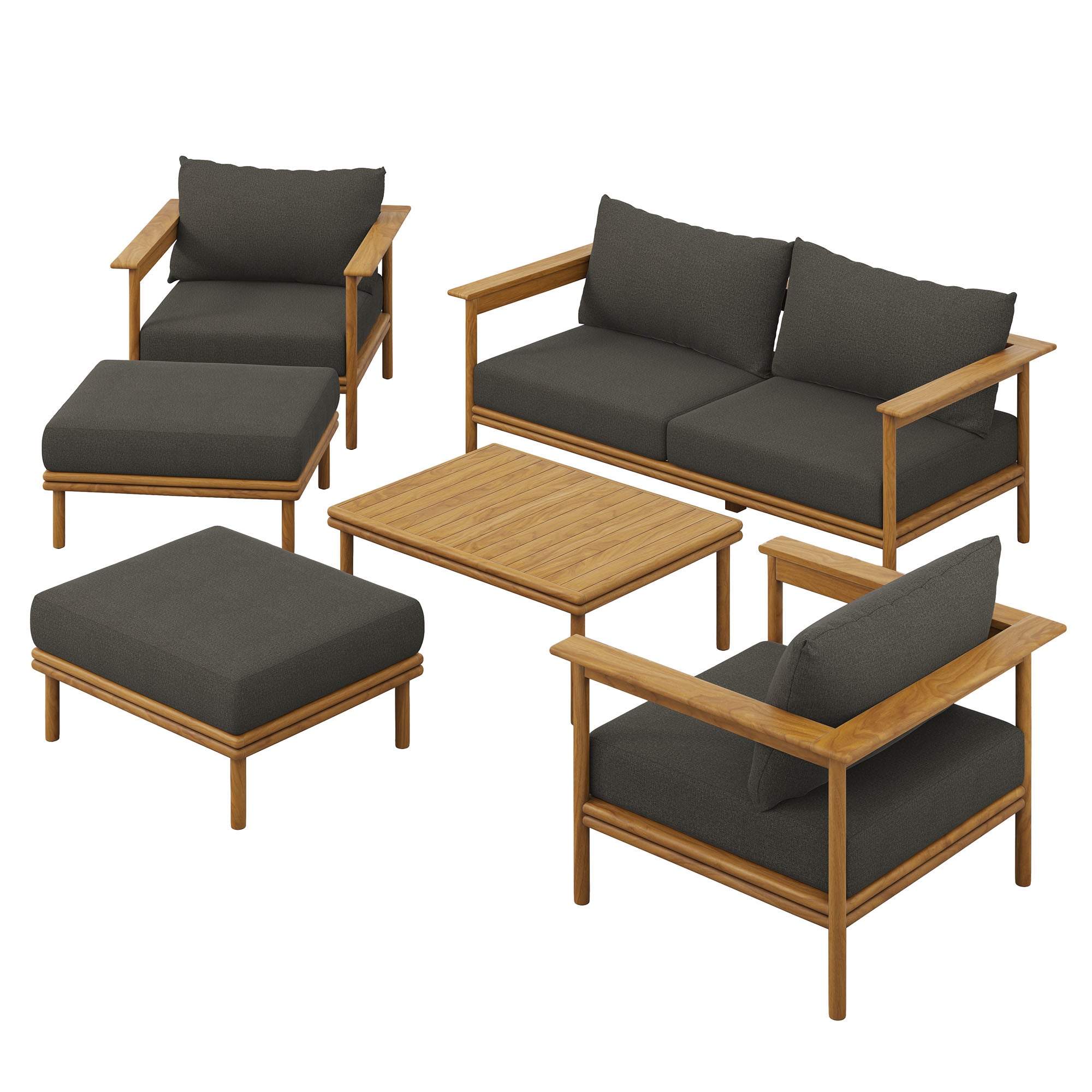 Wren 6-Piece Outdoor Patio Teak Wood Furniture Set - EEI-7069-NAT-FLI