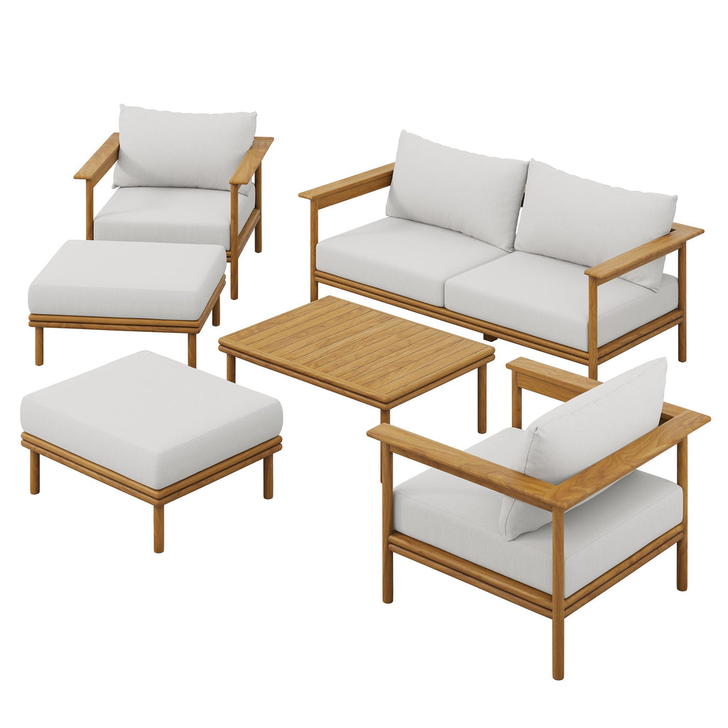 Wren 6-Piece Outdoor Patio Teak Wood Furniture Set - EEI-7069-NAT-SAI