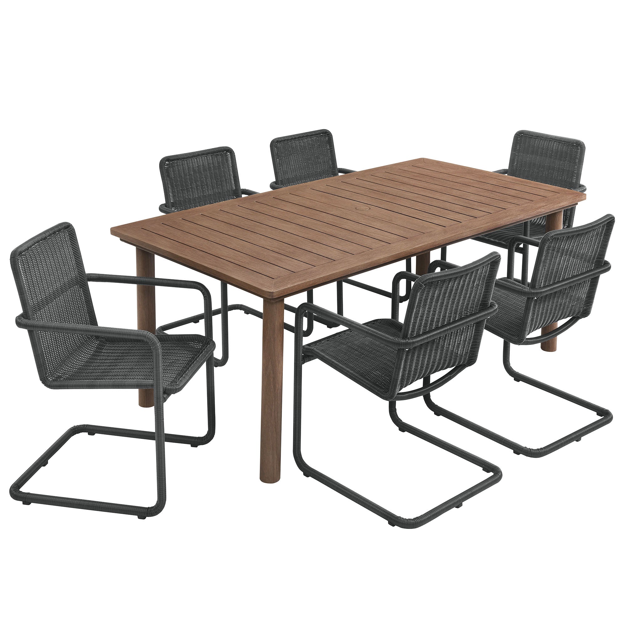 Abacus 7-Piece Rectangular Outdoor Patio Aluminum Dining Table Set with Rattan Armchairs - EEI-7073-SLA-WAL