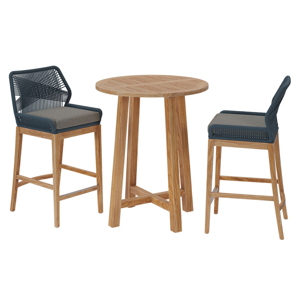 Wellspring 3-Piece Outdoor Patio Teak Wood Bar Set - EEI-7163-BLU-GPH-SET