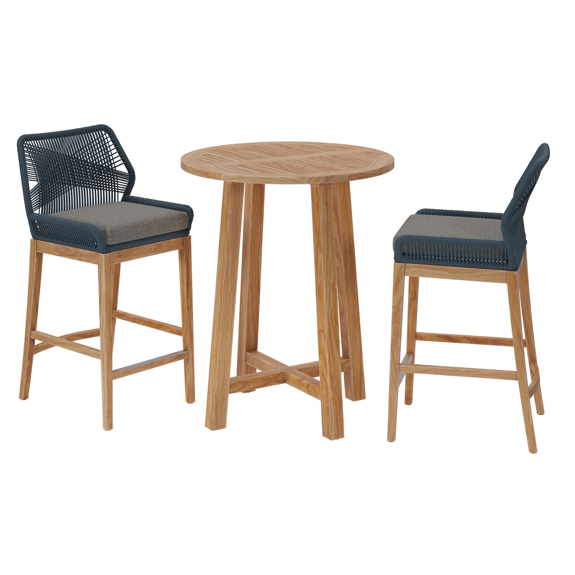 Wellspring 3-Piece Outdoor Patio Teak Wood Bar Set - EEI-7163-BLU-GPH-SET