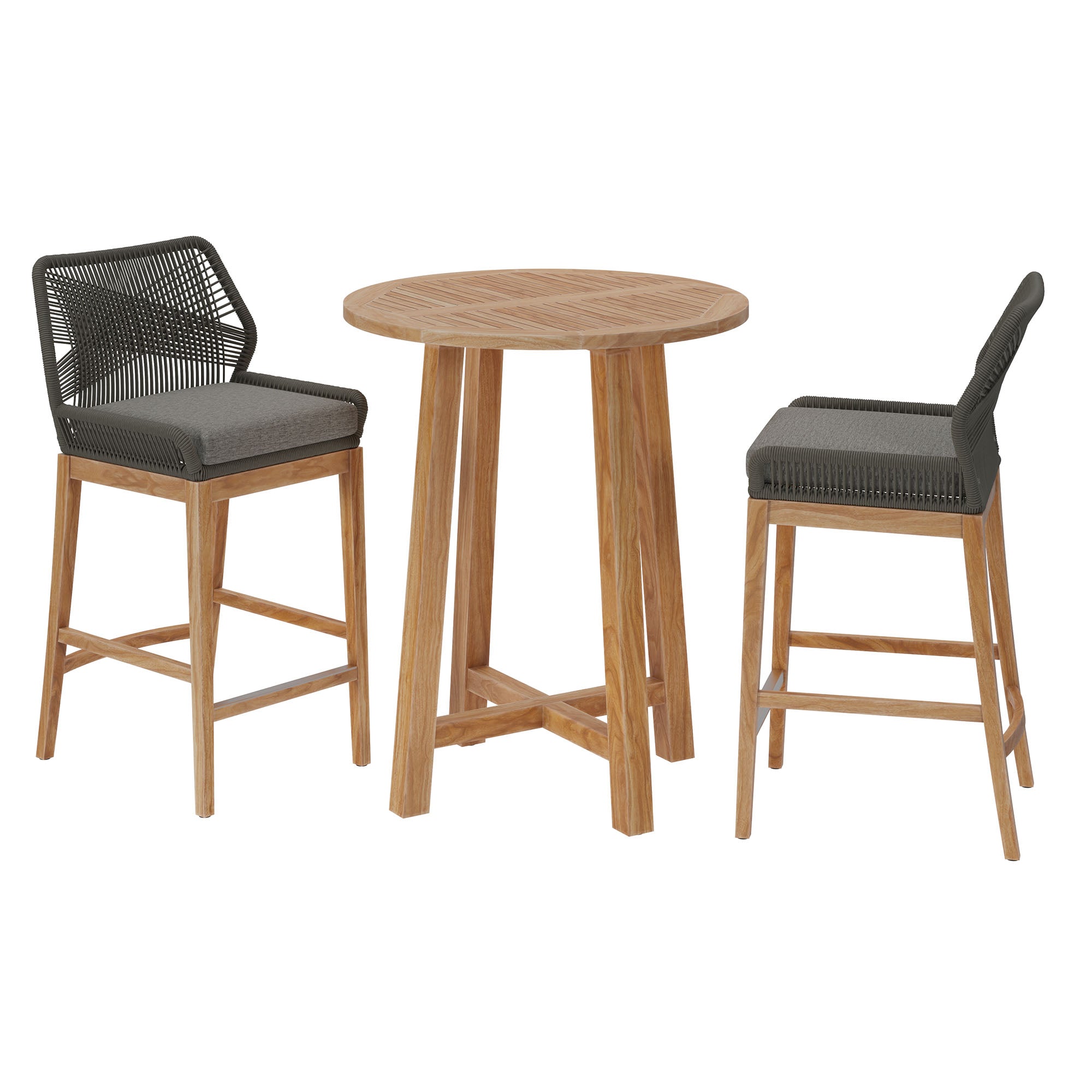 Wellspring 3-Piece Outdoor Patio Teak Wood Bar Set - EEI-7163-GRY-GPH-SET