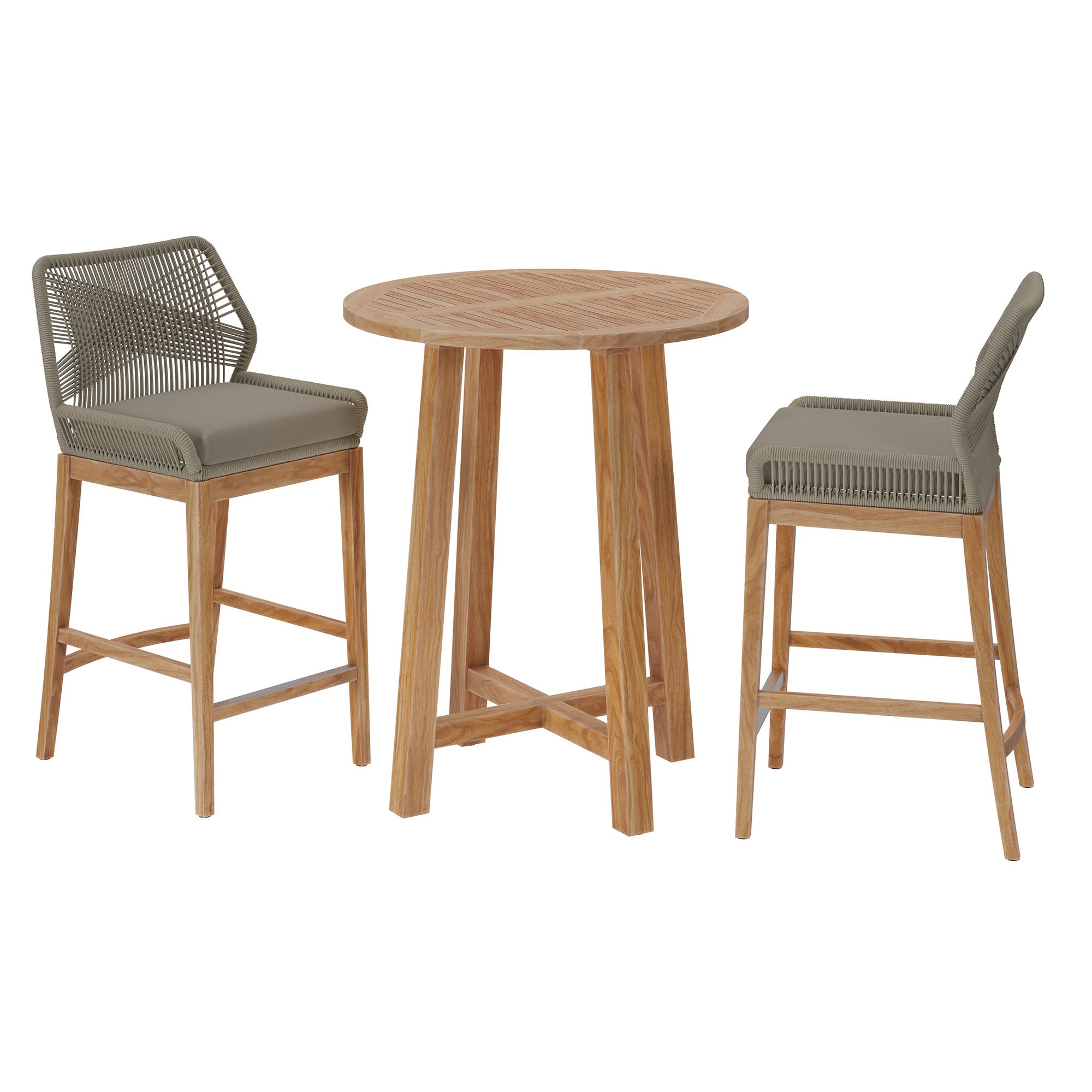 Wellspring 3-Piece Outdoor Patio Teak Wood Bar Set - EEI-7163-LGR-GRG-SET