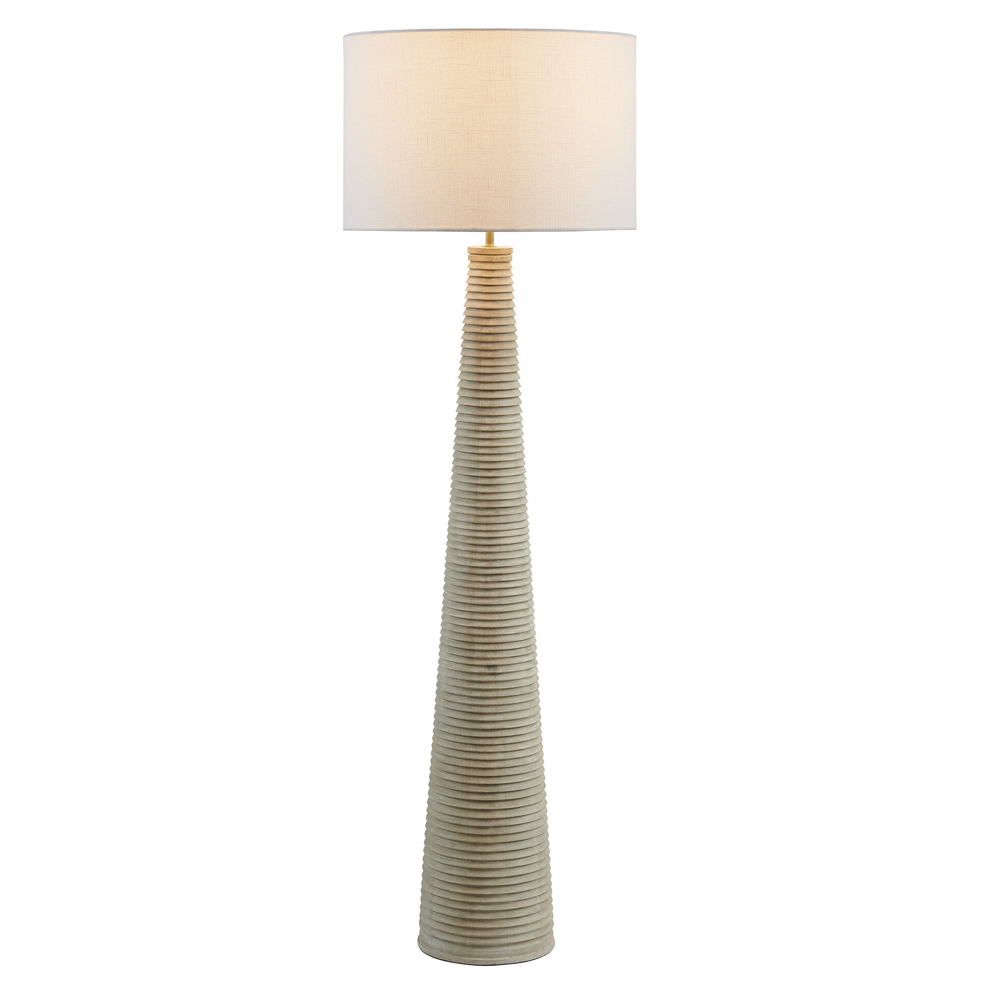 Saylor Carved Ribbed Wood Floor Lamp With Drum Shade