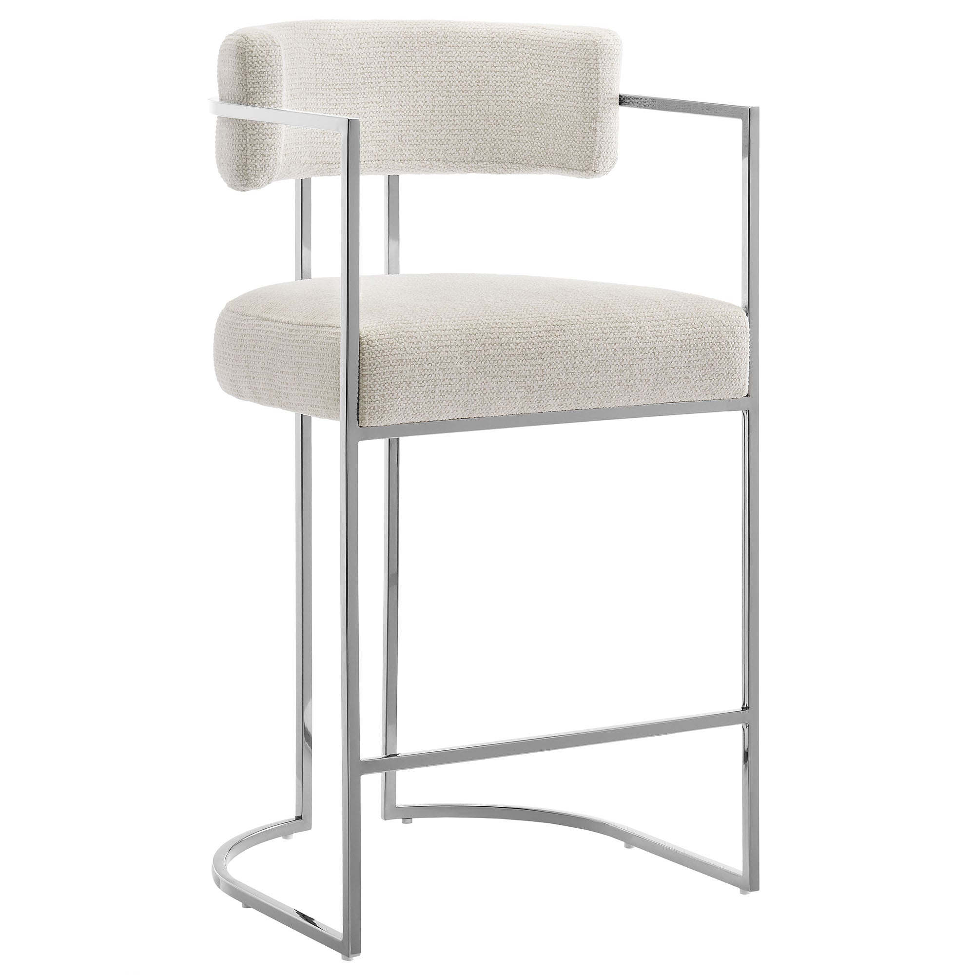 Huron Curved Back Fabric and Metal Counter Stool - EEI-7227-SLV-CRE