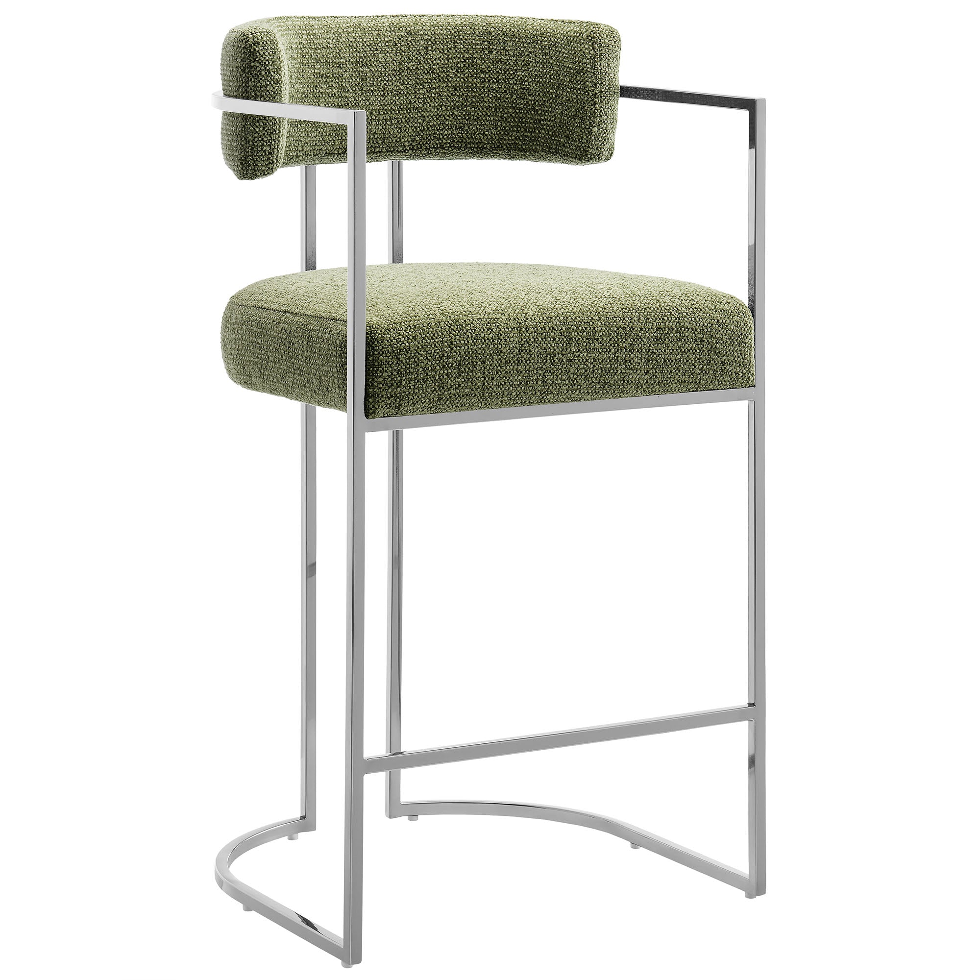 Huron Curved Back Fabric and Metal Counter Stool - EEI-7227-SLV-LEA