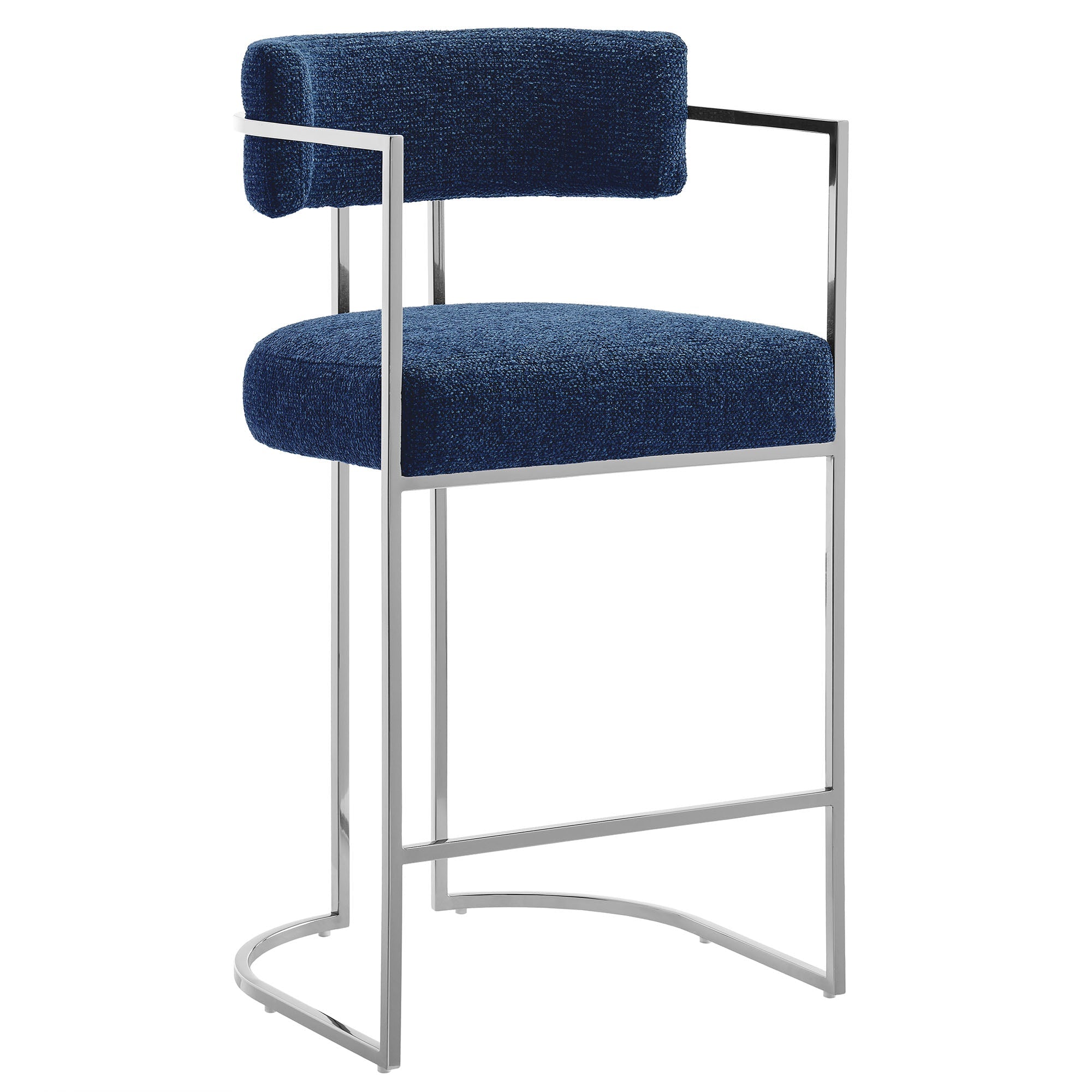 Huron Curved Back Fabric and Metal Counter Stool - EEI-7227-SLV-NAV