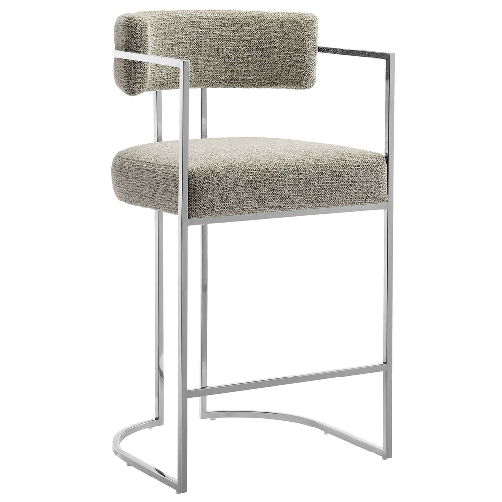 Huron Curved Back Fabric and Metal Counter Stool - EEI-7227-SLV-WHE