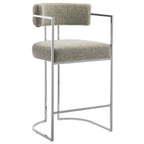 Huron Curved Back Fabric and Metal Counter Stool - EEI-7227-SLV-WHE