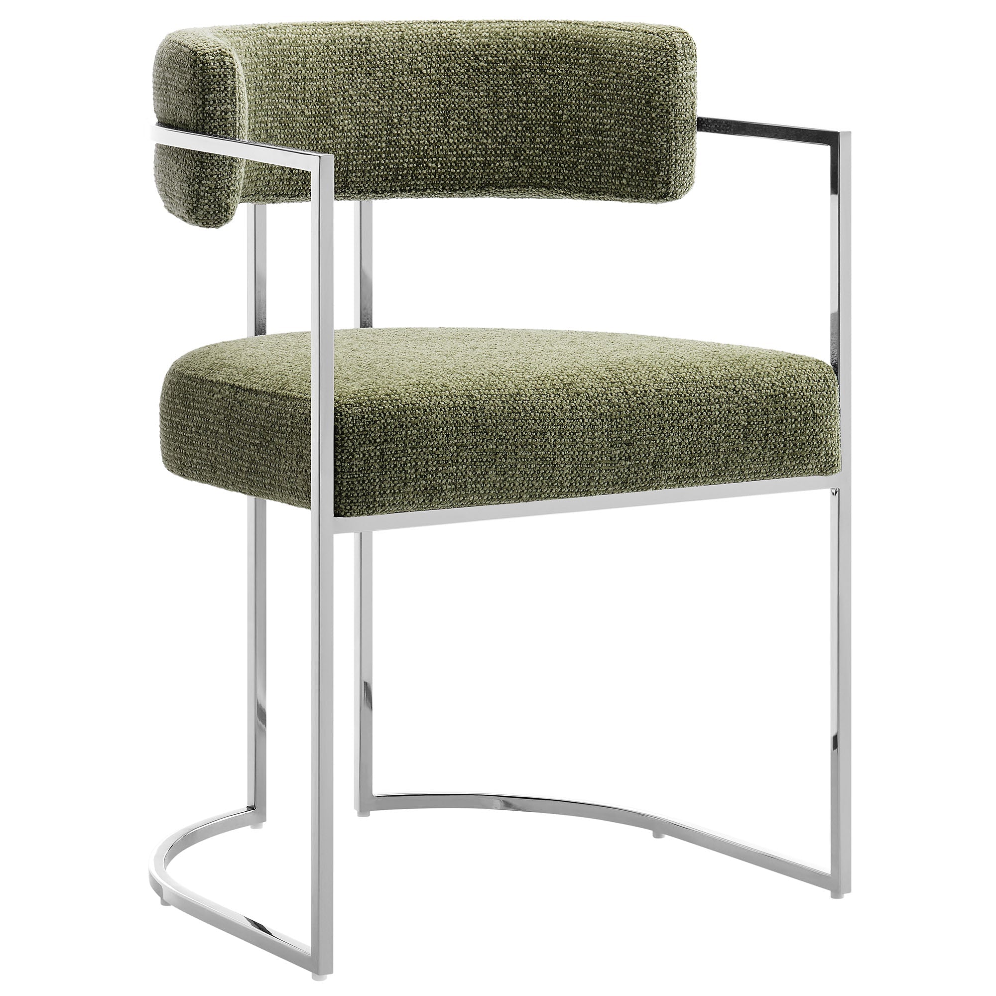 Huron Curved Back Fabric and Metal Dining Accent Chair - EEI-7228-SLV-LEA