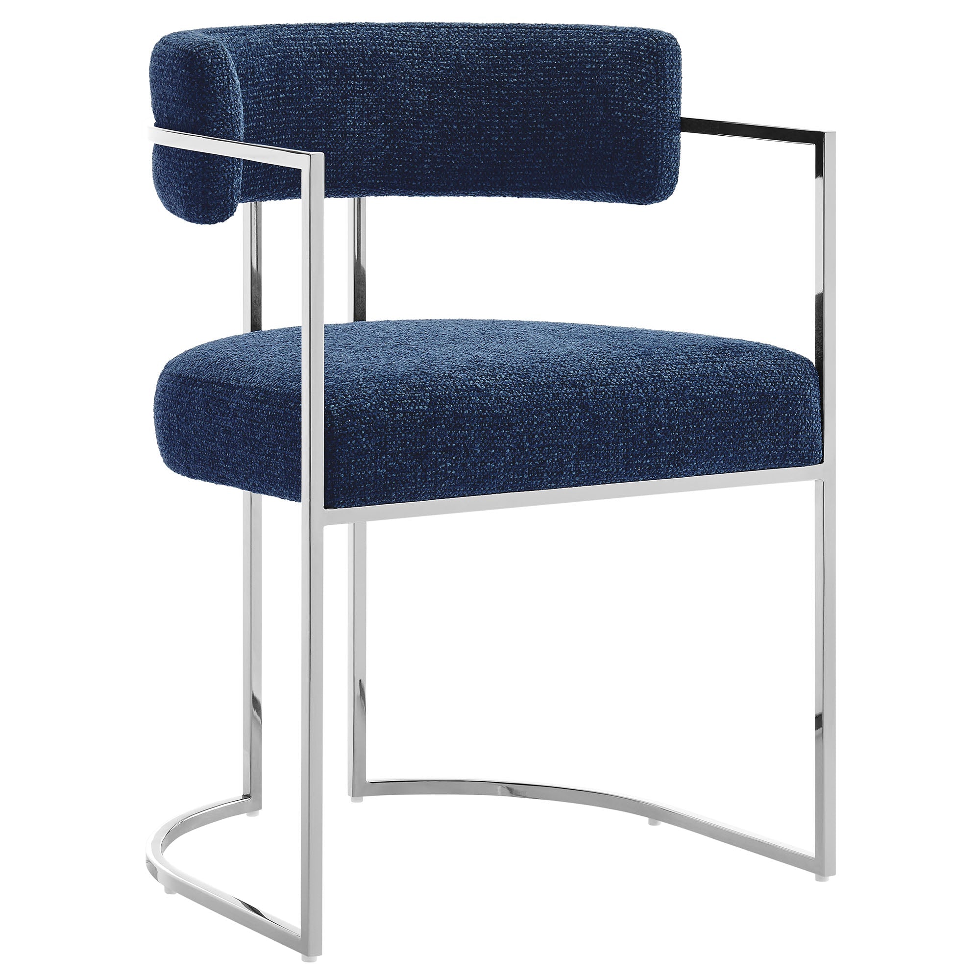 Huron Curved Back Fabric and Metal Dining Accent Chair - EEI-7228-SLV-NAV