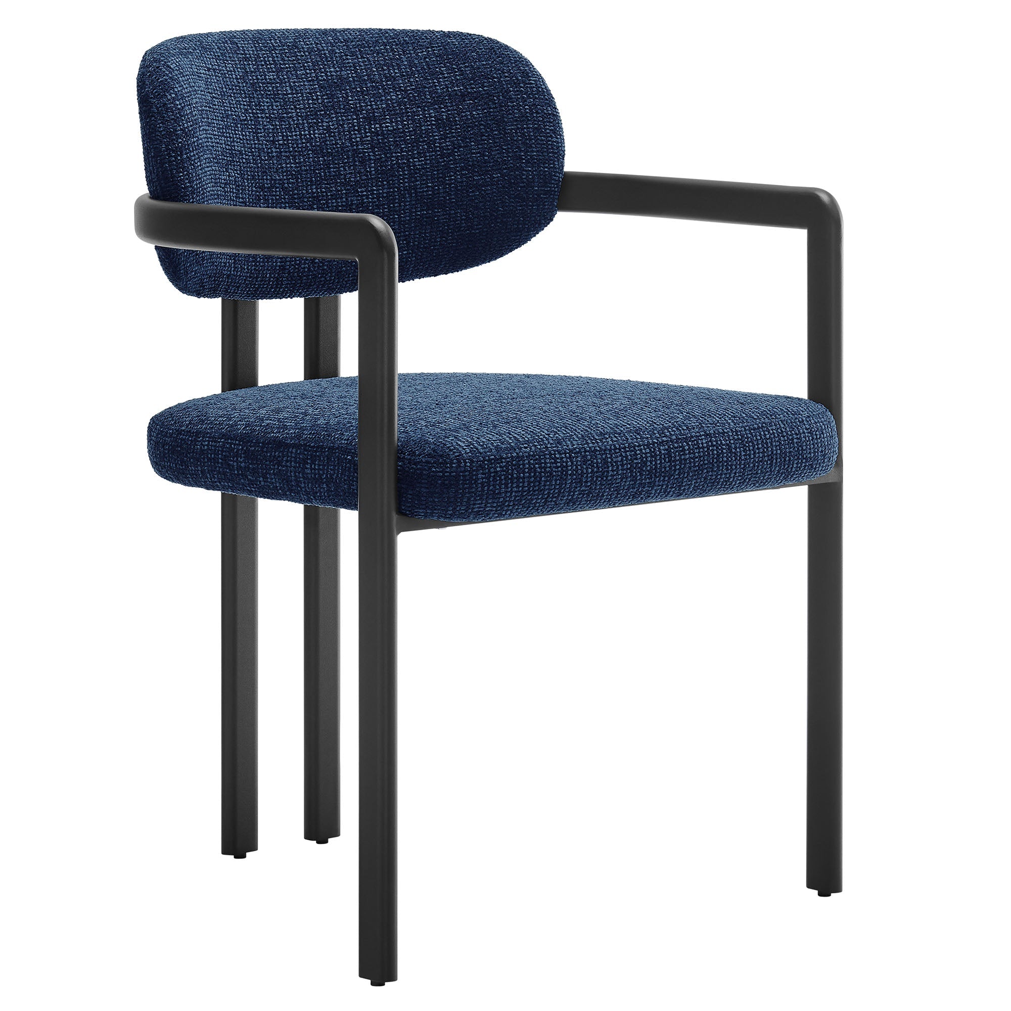 Elio Barrel Fabric and Metal Dining Chair - EEI-7229-BLK-NAV