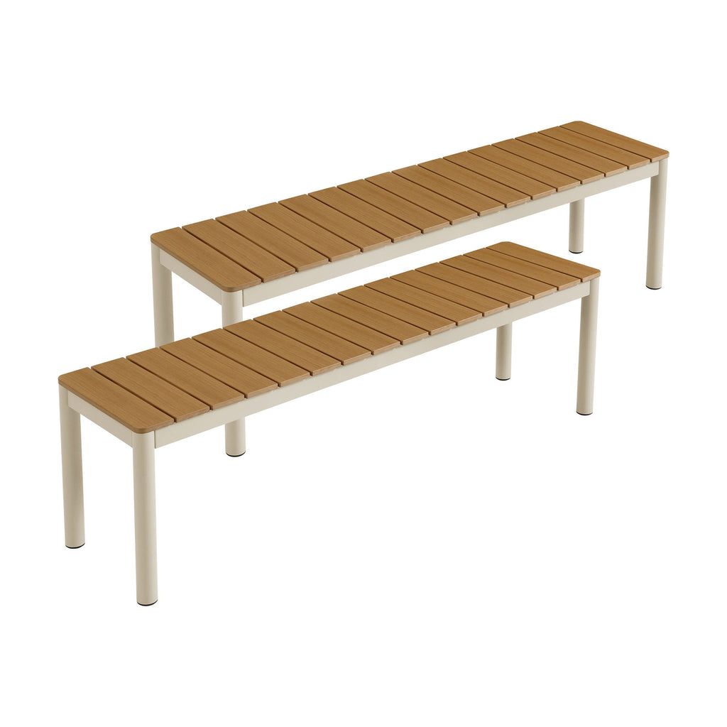 Finn Outdoor Patio Aluminum Bench with Faux Wood Top Set of 2
