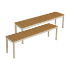 Finn Outdoor Patio Aluminum Bench with Faux Wood Top Set of 2