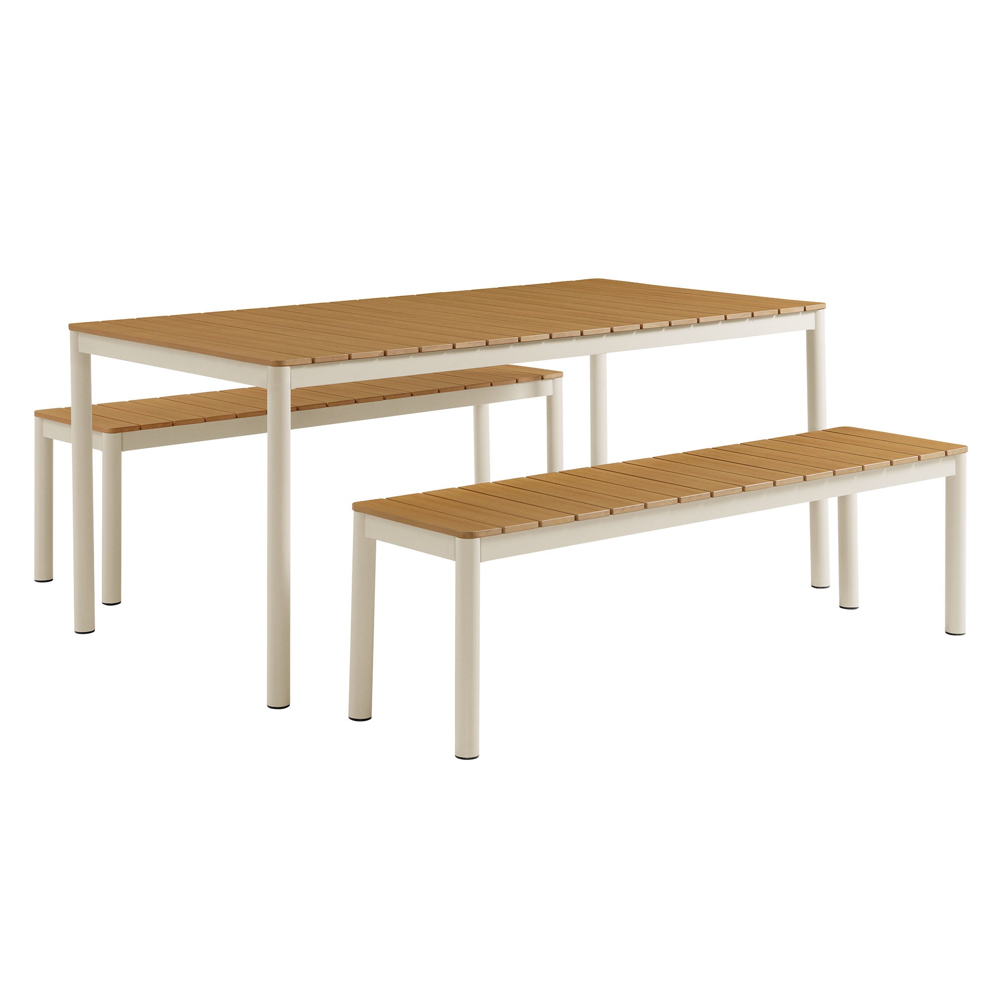 Finn Outdoor Patio Aluminum Faux Wood Dining Set with Benches