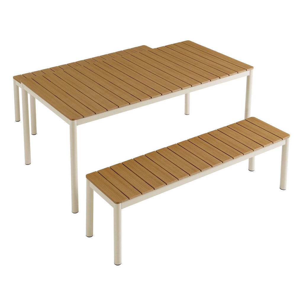 Finn Outdoor Patio Aluminum Faux Wood Dining Set with Benches