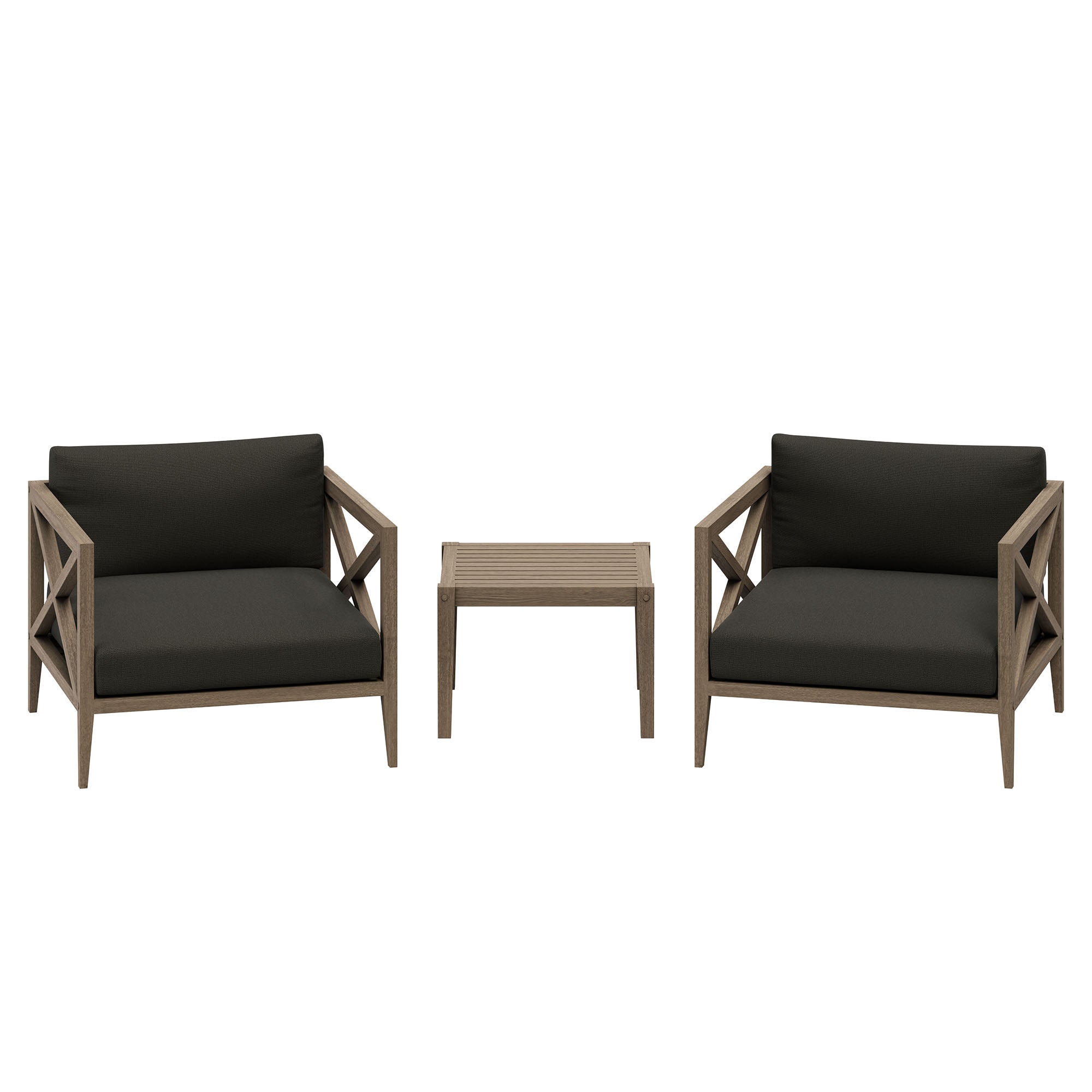 Northlake 3-Piece Outdoor Teak Wood Furniture Set with Armchair and Side Table - EEI-7275-WGR-FLI