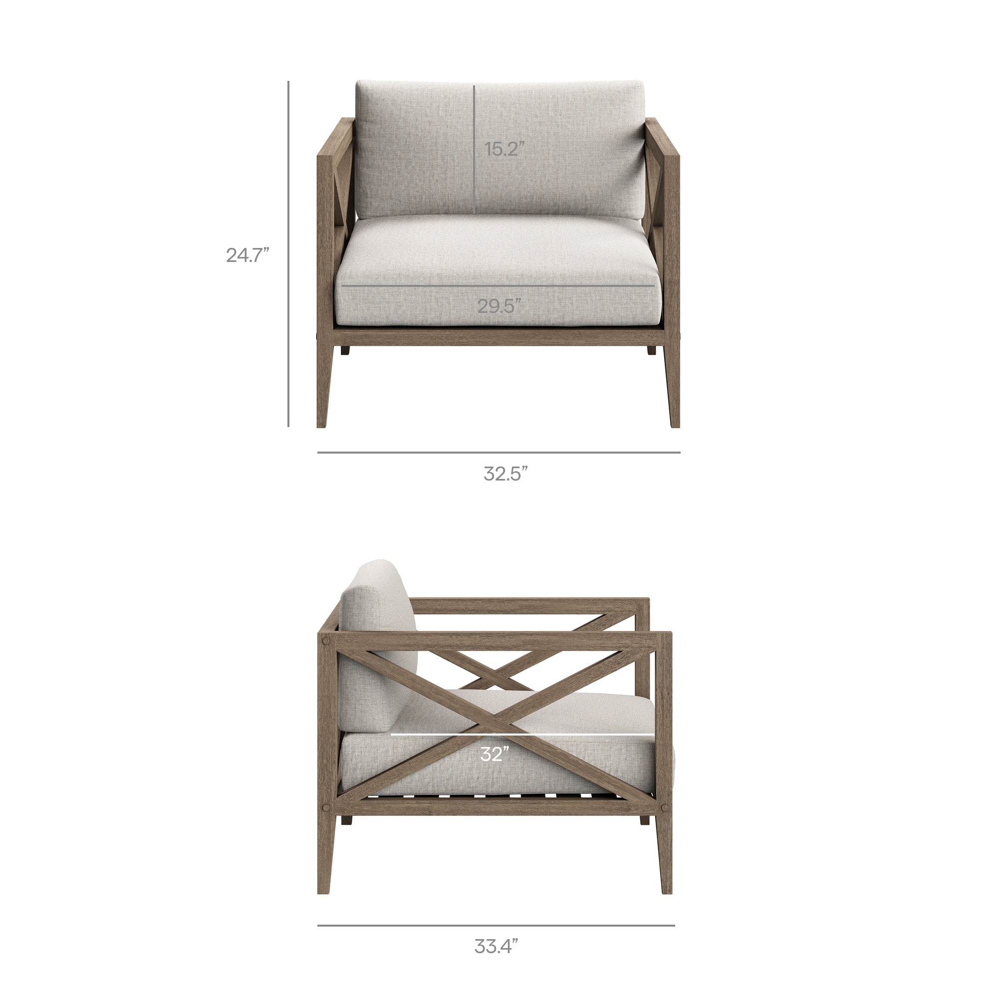 Northlake 3-Piece Outdoor Teak Wood Furniture Set with Armchair and Side Table