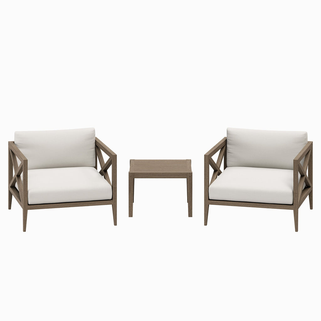 Northlake 3-Piece Outdoor Teak Wood Furniture Set with Armchair and Side Table