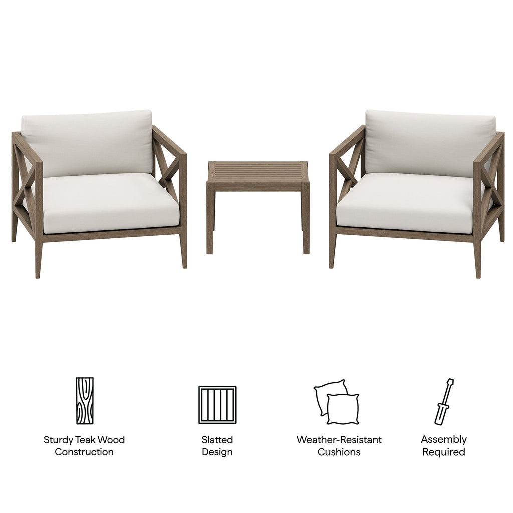 Northlake 3-Piece Outdoor Teak Wood Furniture Set with Armchair and Side Table