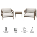 Northlake 3-Piece Outdoor Teak Wood Furniture Set with Armchair and Side Table